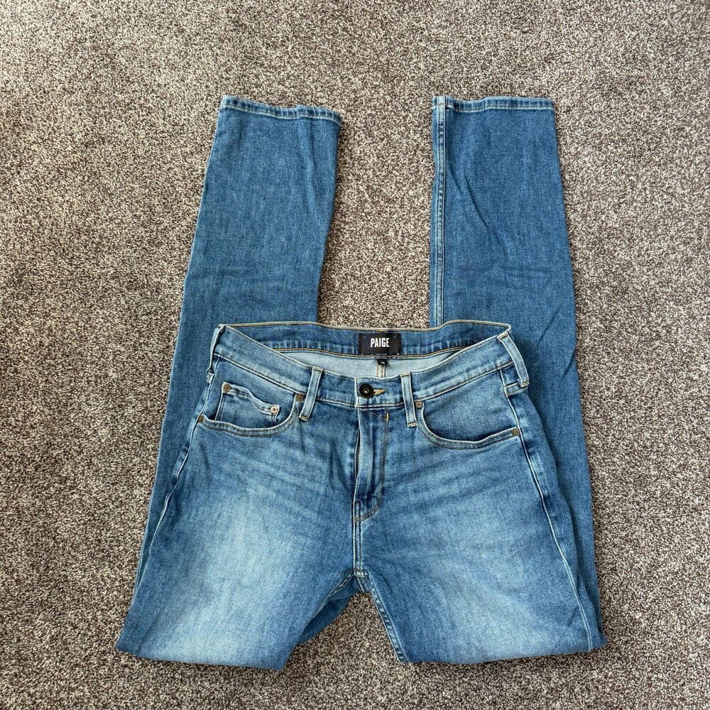PAIGE Men's Slim Straight Jeans Size 29 Medium Wash Stretch Blue Denim